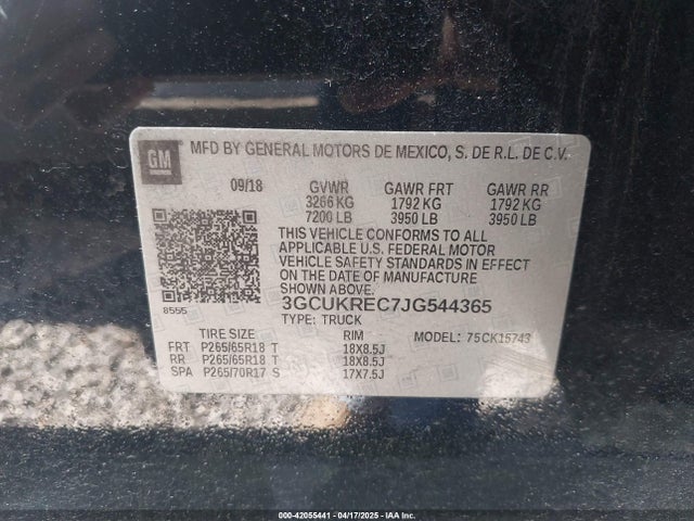 3GCUKREC7JG544365 Chevrolet Silverado 1500 2lt