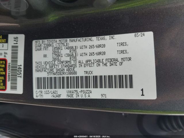5TFNA5DB2RX180808 Toyota v35a-fts