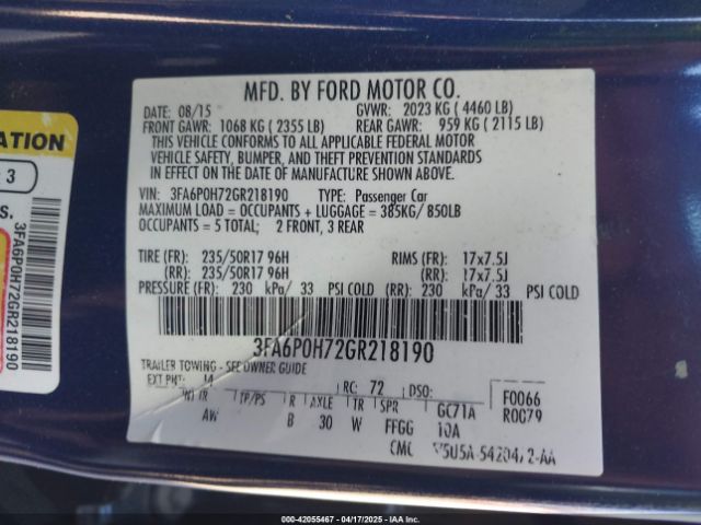 3FA6P0H72GR218190 Ford FUSION SE