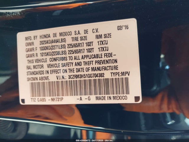 3CZRM3H51GG704382 Honda CR-V EX