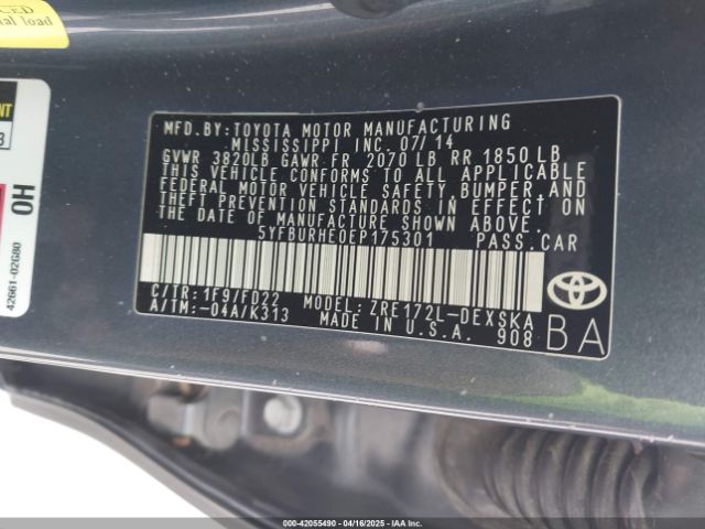 5YFBURHE0EP175301 Toyota Corolla S Plus