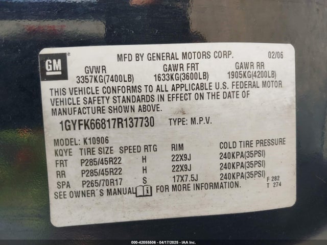 2007 CADILLAC ESCALADE ESV 1GYFK66817R137730 Photo 8