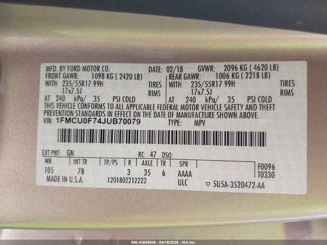Ford ESCAPE S 2018 1FMCU0F74JUB70079 Image 9