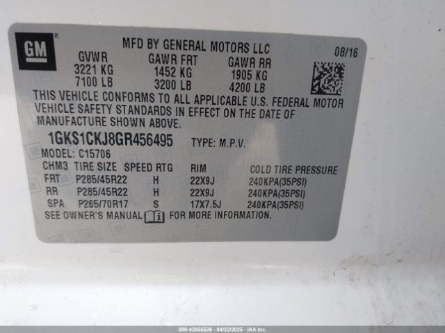 1GKS1CKJ8GR456495 GMC YUKON DENALI