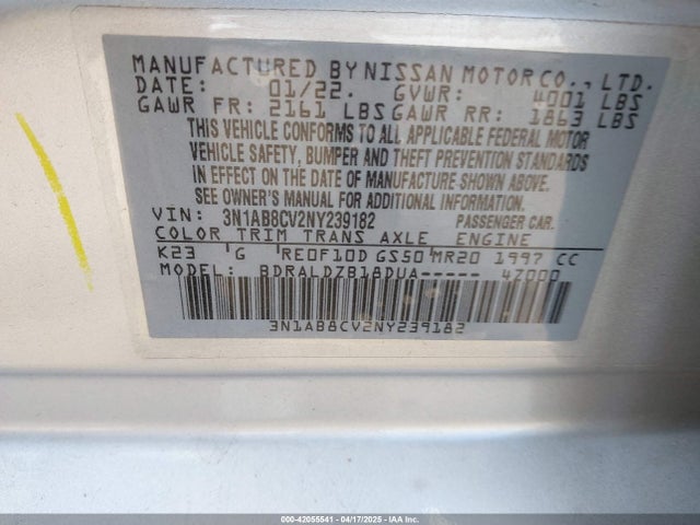 3N1AB8CV2NY239182 Nissan 2022