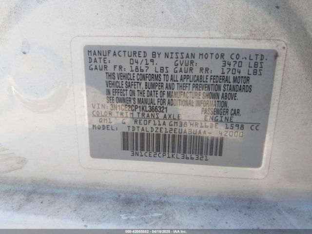 3N1CE2CP1KL366321 Nissan Versa Note Sv