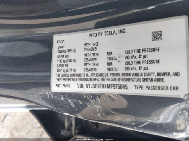 2021 TESLA MODEL 3 5YJ3E1EBXMF975045 Photo 8