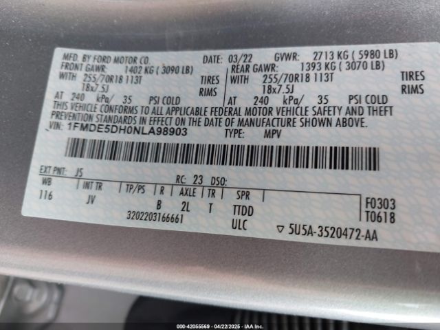 1FMDE5DH0NLA98903 Ford Bronco Outer Banks