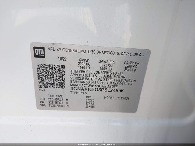3GNAXKEG3PS124856 Chevrolet Equinox Fwd Lt