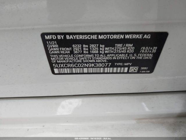 5UXCR6C02N9K38077 BMW X5 Xdrive40i