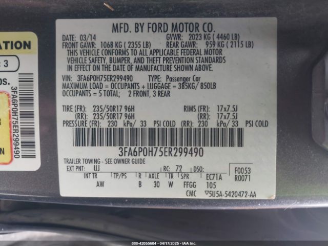 3FA6P0H75ER299490 Ford FUSION SE