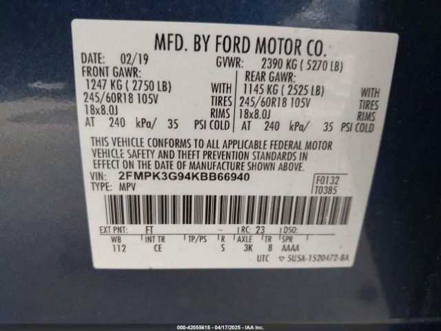 2FMPK3G94KBB66940 Ford EDGE SE