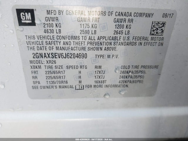 2GNAXSEV6J6204690 Chevrolet lyx - direct injection, vvt, fgt, turbo, alum, gen1