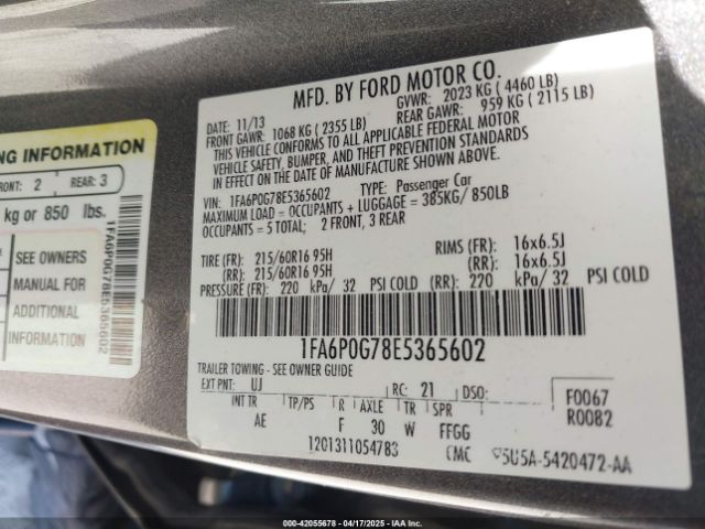 1FA6P0G78E5365602 Ford FUSION S