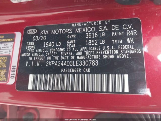 3KPA24AD3LE330783 KIA RIO S