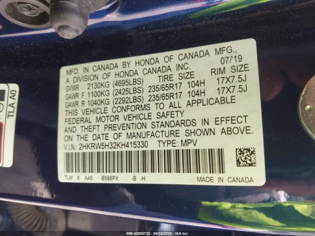 2HKRW5H32KH415330 Honda CR-V LX
