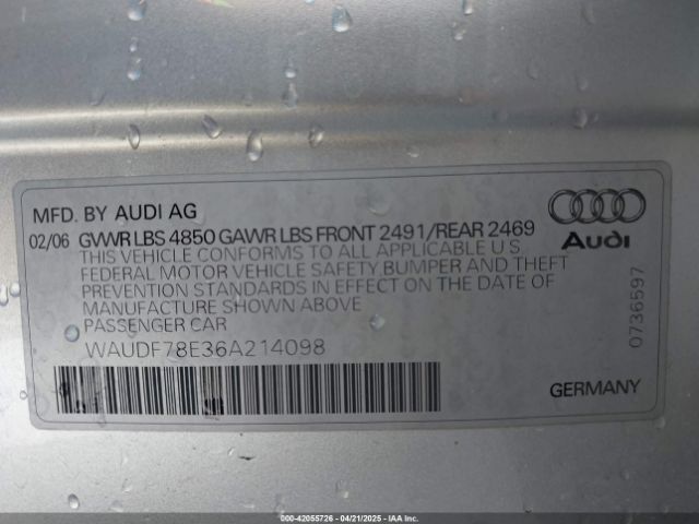 2006 AUDI A4 WAUDF78E36A214098 Photo 8