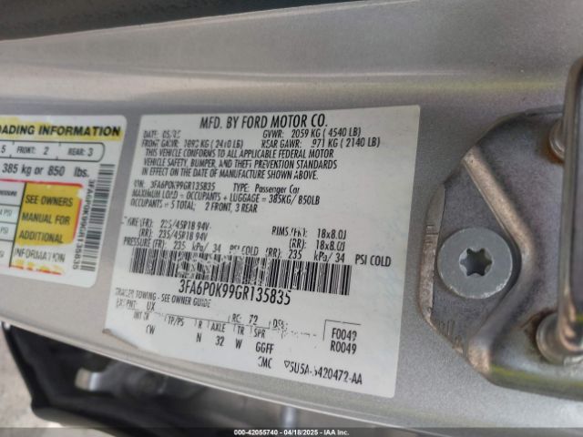 3FA6P0K99GR135835 Ford Fusion Titanium