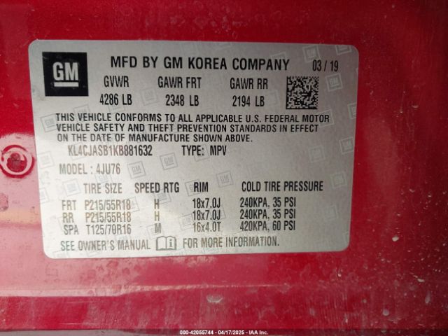 KL4CJASB1KB881632 Buick Encore Fwd Preferred