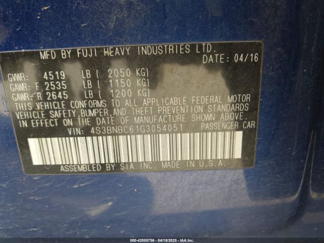 4S3BNBC61G3054051 Subaru 2.5l u6
