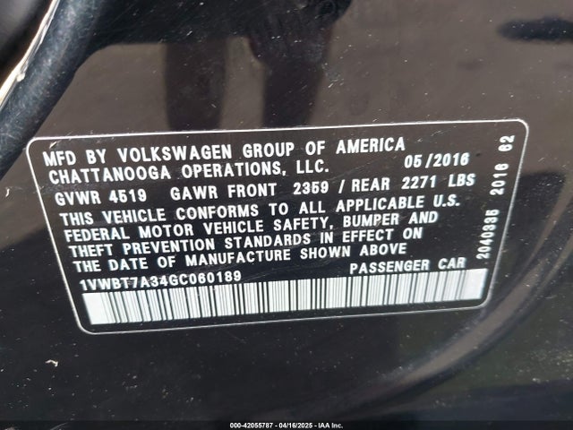 1VWBT7A34GC060189 Volkswagen 2016