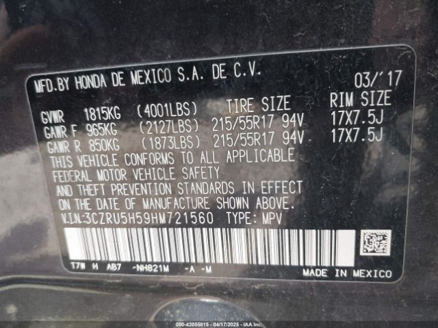 3CZRU5H59HM721560 Honda HR-V EX