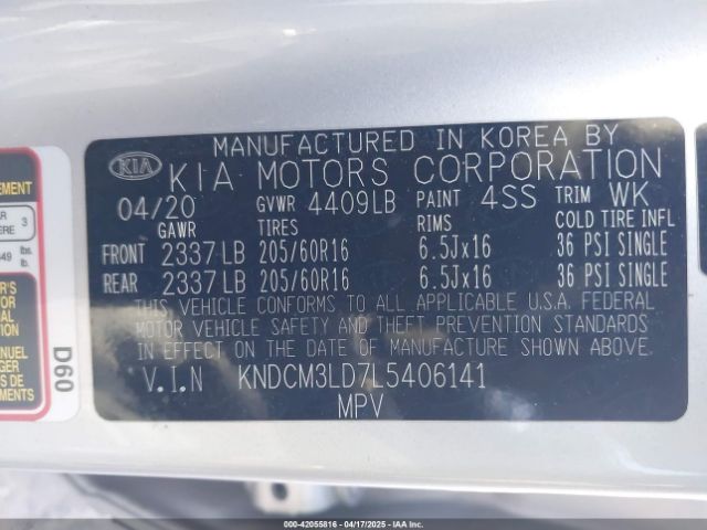 KNDCM3LD7L5406141 KIA Niro Plug-in Hybrid Lxs