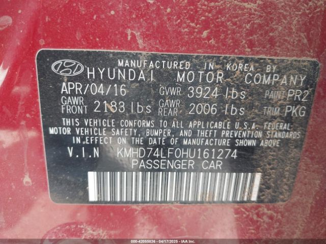 KMHD74LF0HU161274 Hyundai 2017
