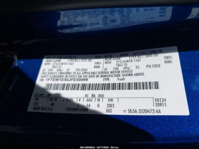 1FTEW1E56JFE50099 Ford F-150 Xlt