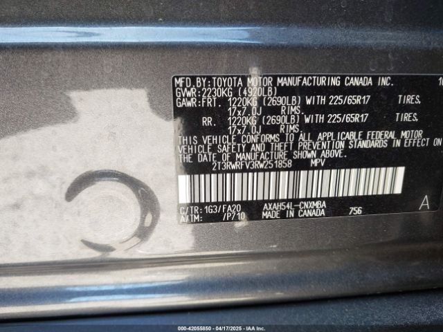 2T3RWRFV3RW251858 Toyota Rav4 Hybrid Xle