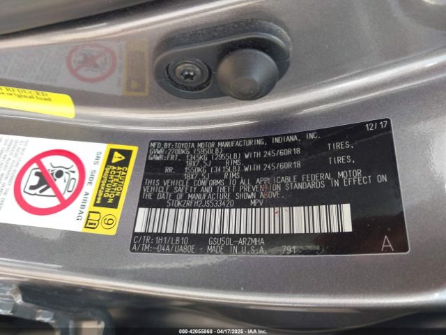 5TDKZRFH2JS533420 Toyota Highlander Xle