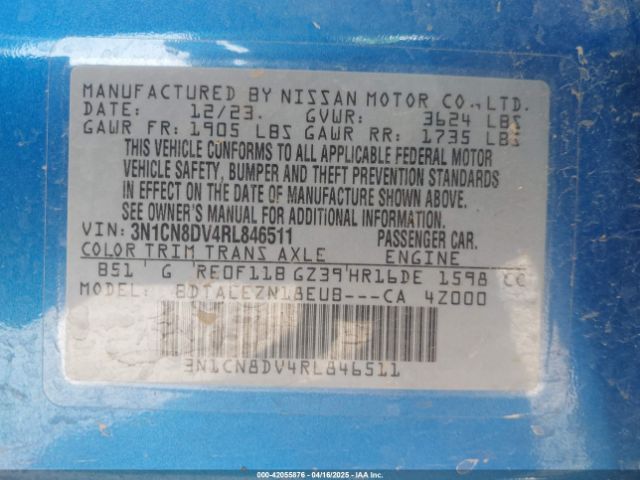3N1CN8DV4RL846511 Nissan Versa 1.6 S