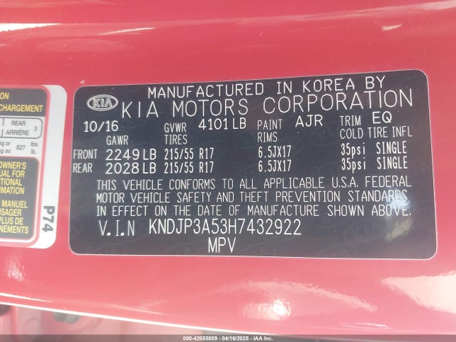 KNDJP3A53H7432922 KIA SOUL +