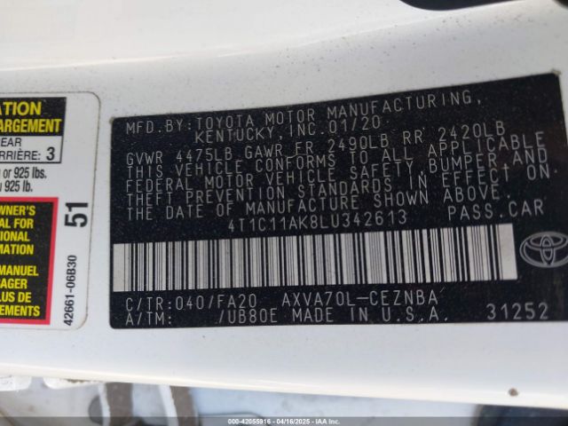 4T1C11AK8LU342613 Toyota CAMRY LE