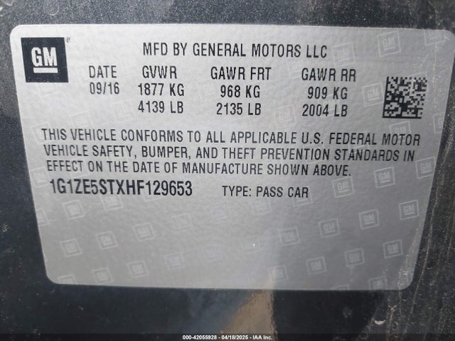 1G1ZE5STXHF129653 Chevrolet MALIBU 1LT