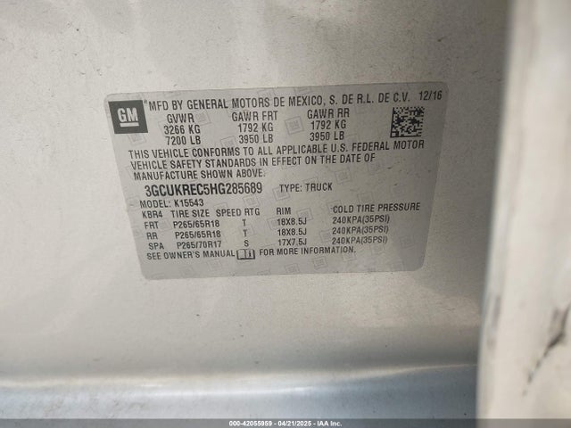 3GCUKREC5HG285689 Chevrolet Silverado 1500 2lt