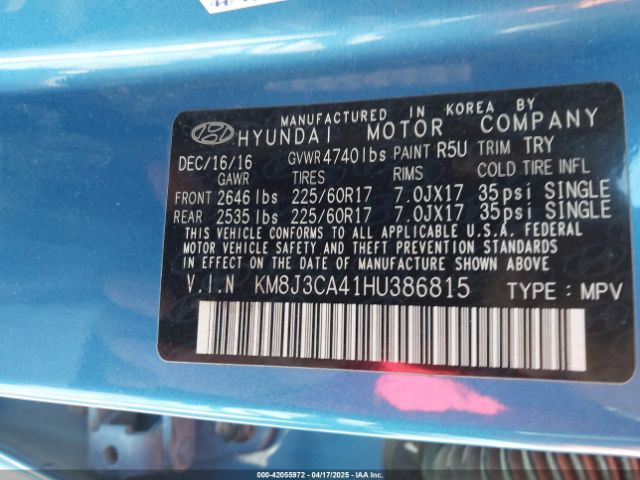 KM8J3CA41HU386815 Hyundai TUCSON SE