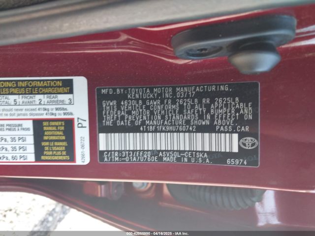 4T1BF1FK9HU760742 Toyota CAMRY SE