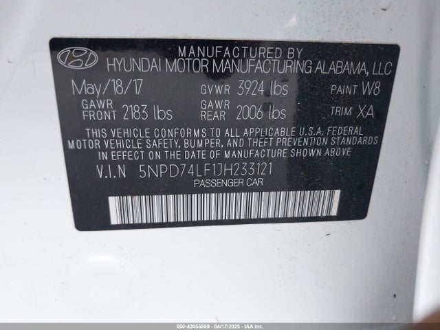 5NPD74LF1JH233121 Hyundai ELANTRA SE
