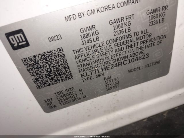 KL77LHE24RC104823 Chevrolet Trax Fwd Lt