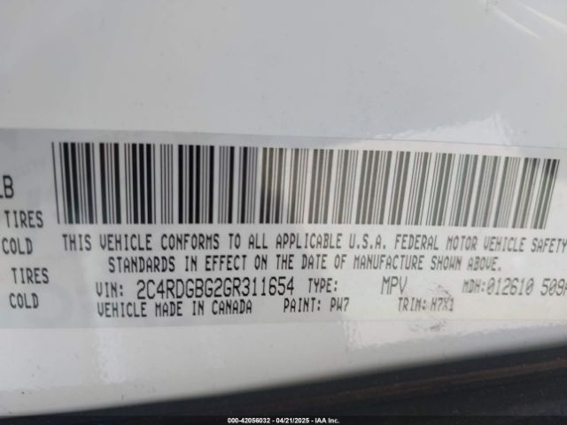 2C4RDGBG2GR311654 Dodge Grand Caravan Se