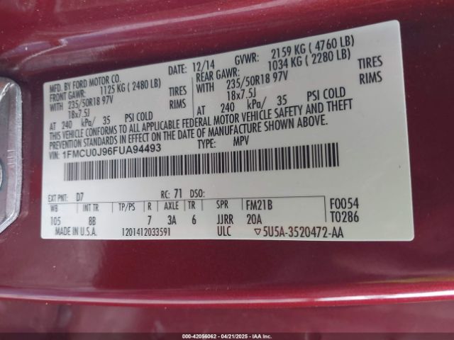 1FMCU0J96FUA94493 Ford Escape Titanium