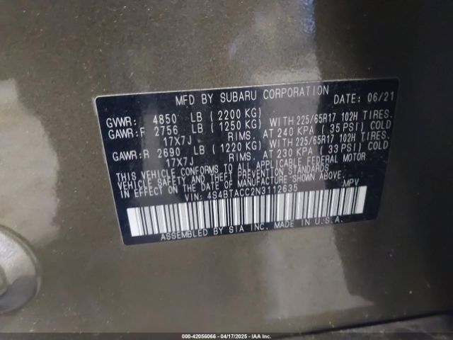 4S4BTACC2N3112635 Subaru Outback Premium