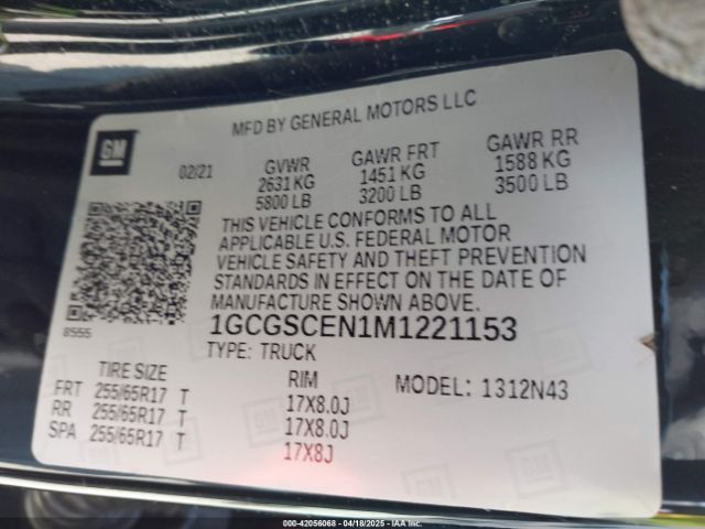 1GCGSCEN1M1221153 Chevrolet Colorado 2wd  Short Box Lt