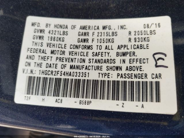 1HGCR2F54HA033351 Honda Accord Sport