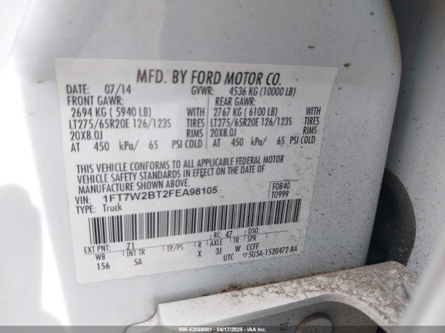 1FT7W2BT2FEA98105 Ford F-250 Lariat
