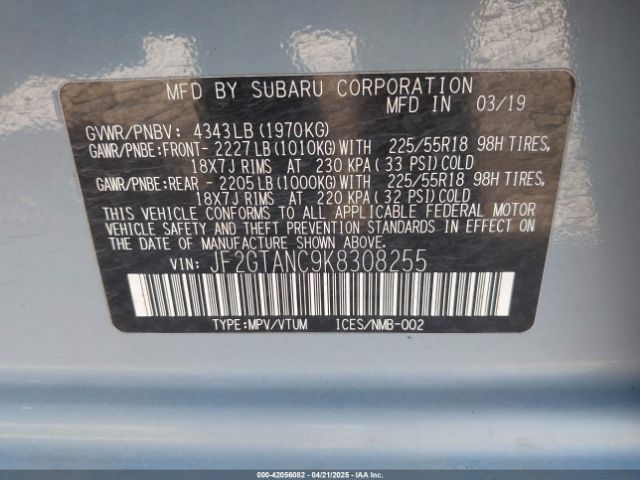 JF2GTANC9K8308255 Subaru Crosstrek 2.0i Limited