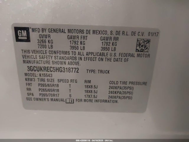 3GCUKREC5HG318772 Chevrolet Silverado 1500 2lt