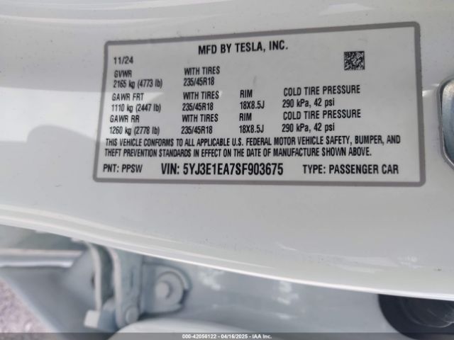 2025 TESLA MODEL 3 5YJ3E1EA7SF903675 Photo 8