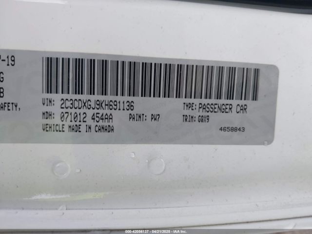2C3CDXGJ9KH691136 Dodge Charger Scat Pack Rwd